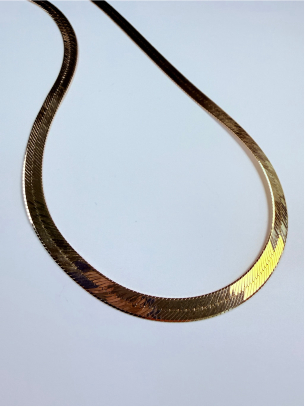 14K Solid Yellow Gold Herringbone Flat Chain 5.5MM Vintage Necklace 20.25” Italy